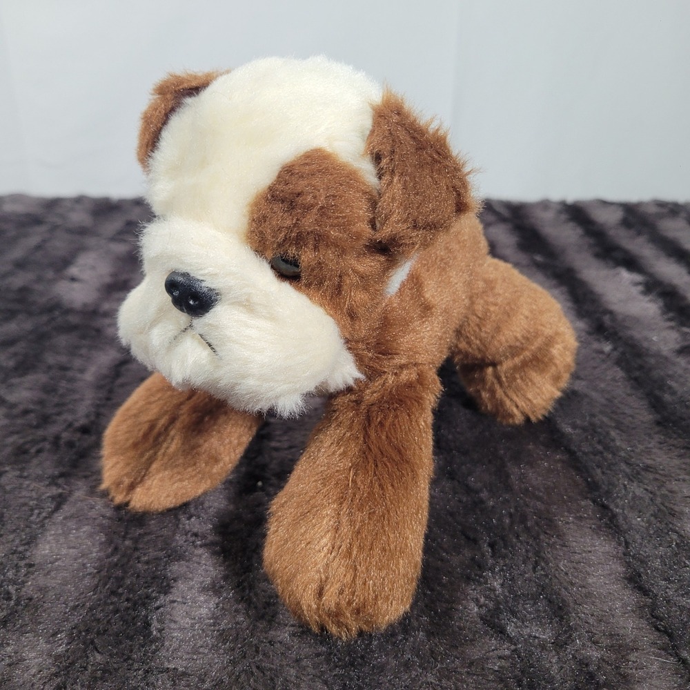 Aurora World Brown White Bulldog Puppy Plush Stuffed Animal Dog Soft Toy